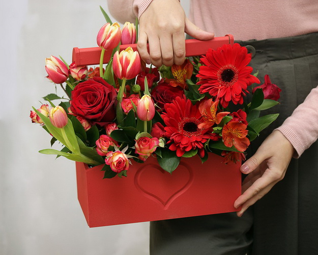 Квіти в дерев'яному ящику Червоний оксамит