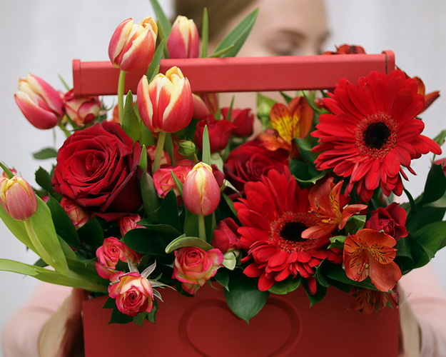 Квіти в дерев'яному ящику Червоний оксамит