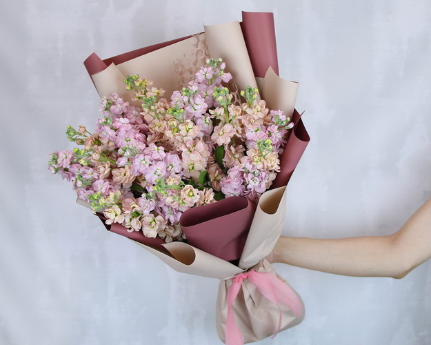 Букет з 19 матіол мікс у стильній упаковці