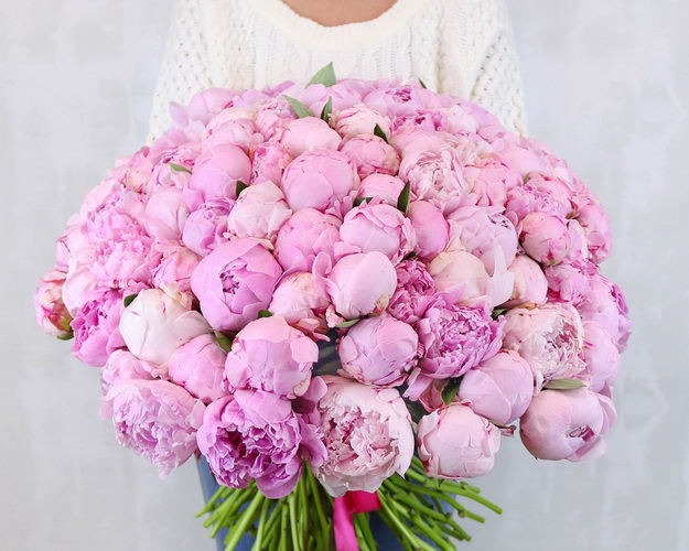Букет зі 101 рожевої півонії