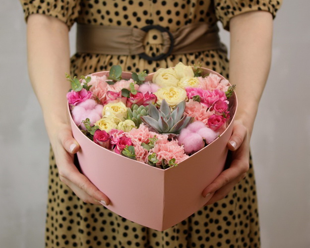 Квіти в коробці Рожеве серце
