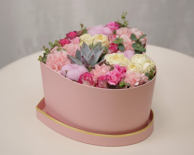 Квіти в коробці Рожеве серце