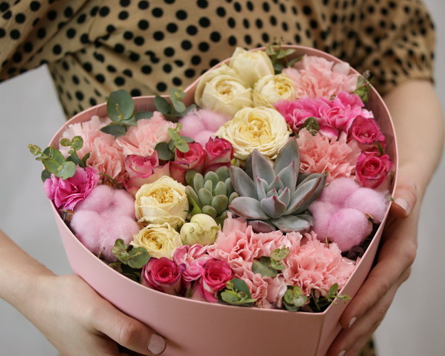 Квіти в коробці Рожеве серце