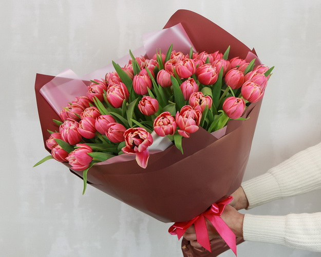 Букет з 51 піоноподібного тюльпану в упаковці