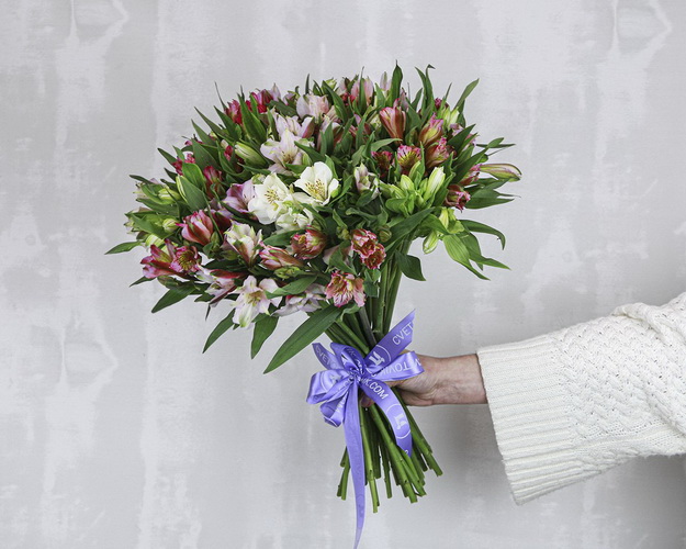 Букет із 25 альстромерій ніжний мікс під стрічку