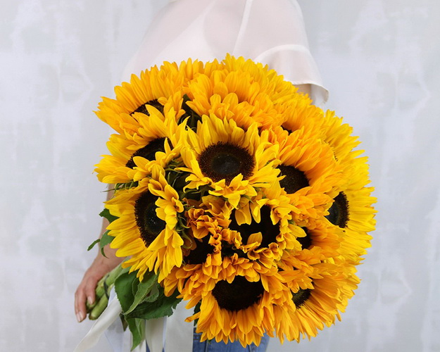 Букет із 25 соняшників під стрічку