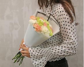 Букет з 15 діантусів (гвоздик) мікс у стильній упаковці