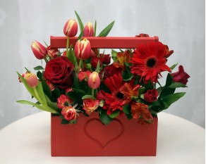 Квіти в дерев'яному ящику Червоний оксамит