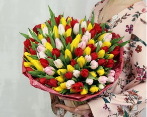 Букет із 101 тюльпану мікс у стильній упаковці