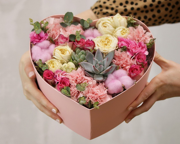 Квіти в коробці Рожеве серце