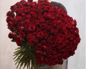 Букет 151 червоної троянди під стрічку