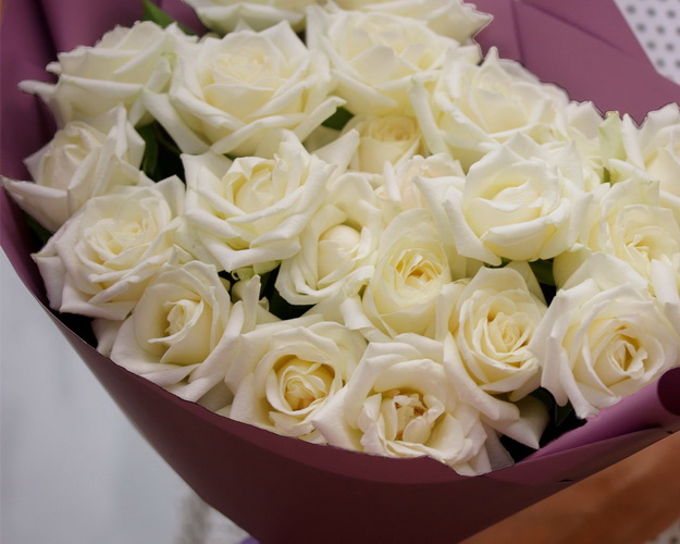 Букет з 25 білих троянд в упакуванні