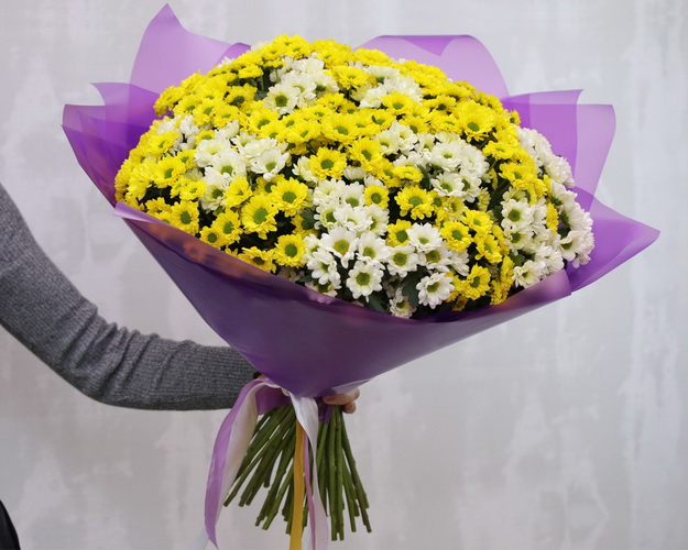 Букет із 49 кущових хризантем в стильній упаковці