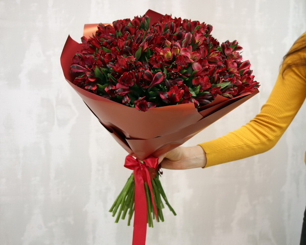 Букет із 51 червоної альстромерії у стильній упаковці.