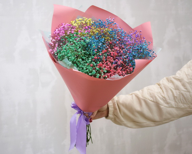 Букет з гіпсофілу мікс кольорів