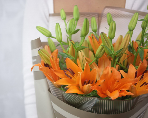 Букет із 7 лілій азіатських у стильній упаковці.