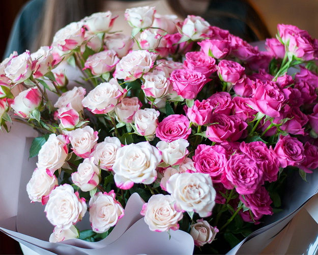 Букет із 15 кущових троянд в упаковці