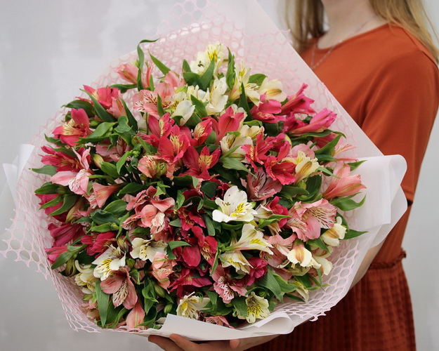 Букет із 35 альстромерій ніжний мікс у стильній упаковці.
