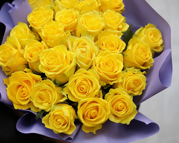 Букет із 25 жовтих троянд в упакуванні