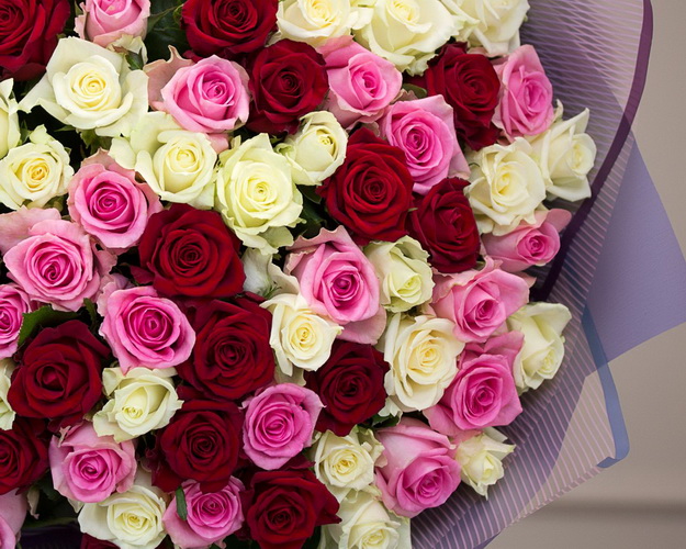 Букет із 75 троянд мікс в упакуванні