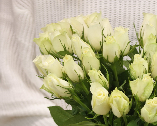 Букет із 35 білих троянд під стрічку