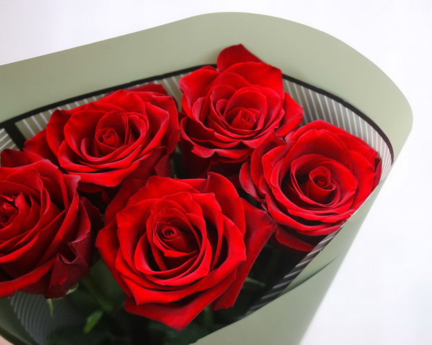 Букет 5 червоних троянд в упакуванні