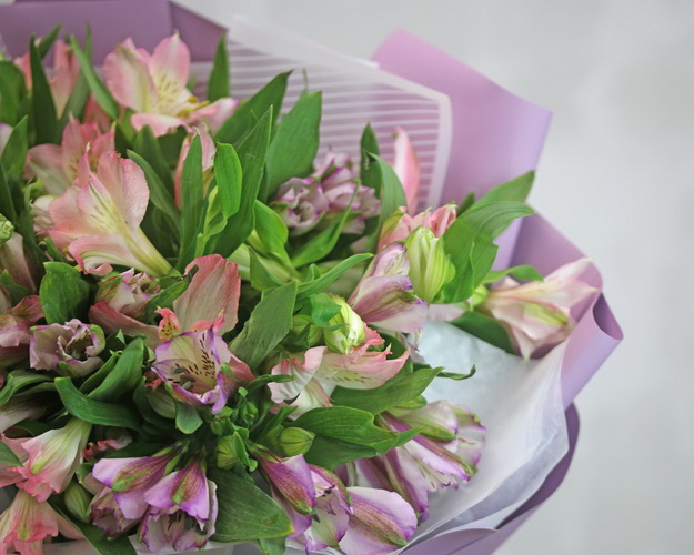 Букет із 15 альстромерій ніжний мікс в упаковці
