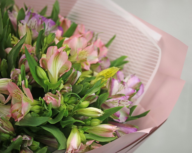 Букет із 29 альстромерій ніжний мікс в упаковці