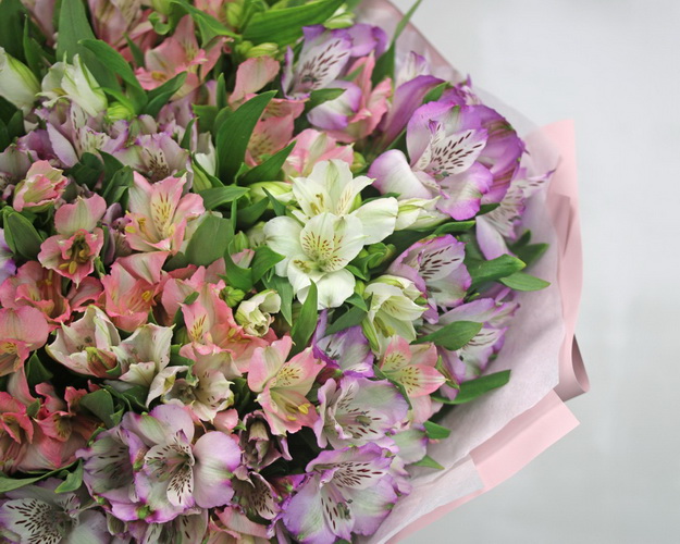 Букет із 31 альстромерії ніжний мікс в упаковці