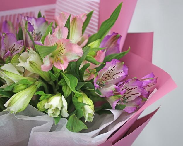 Букет із 5 альстромерій ніжний мікс в упаковці