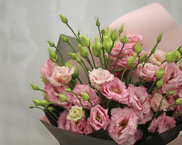 Букет із 11 рожевих еустом у стильній упаковці.