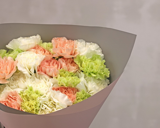 Букет з 25 діантусів ніжний мікс у стильній упаковці