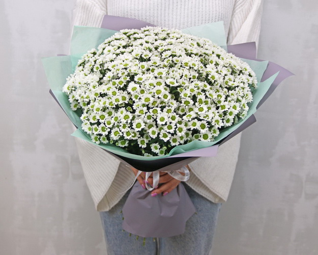 Букет із 51 білої кущової хризантеми в стильній упаковці