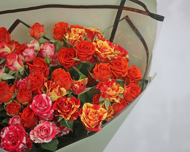 Букет з 7 високих кущових троянд у стильній упаковці