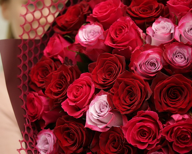 Букет із 75 троянд яскравий мікс в упакуванні