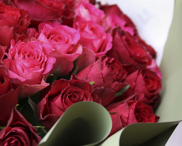 Букет з 45 червоних та рожевих троянд в упакуванні