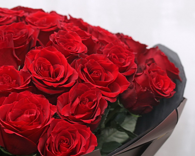 Букет із 25 червоних імпортних троянд в упакуванні