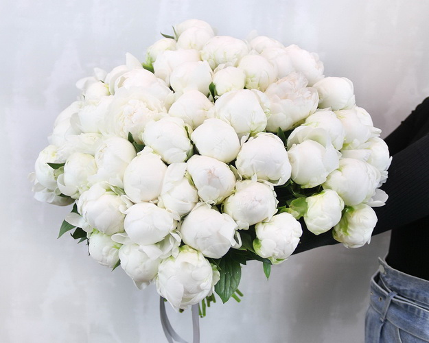 Букет з 51 білої півонії під стрічку
